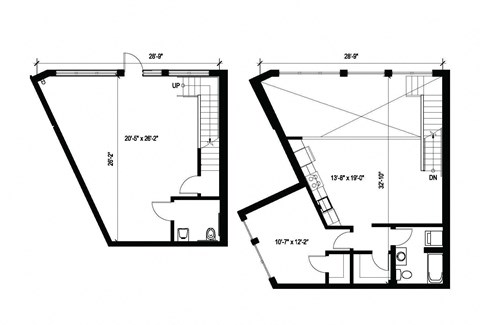 Floor plan for 1 bed, 1.5 baths, 1293 sqft